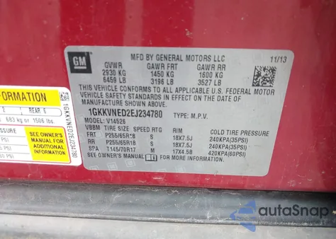 2014 GMC Acadia Sle-1 из США, поврежденный, VIN 1GKKVNED2EJ234780